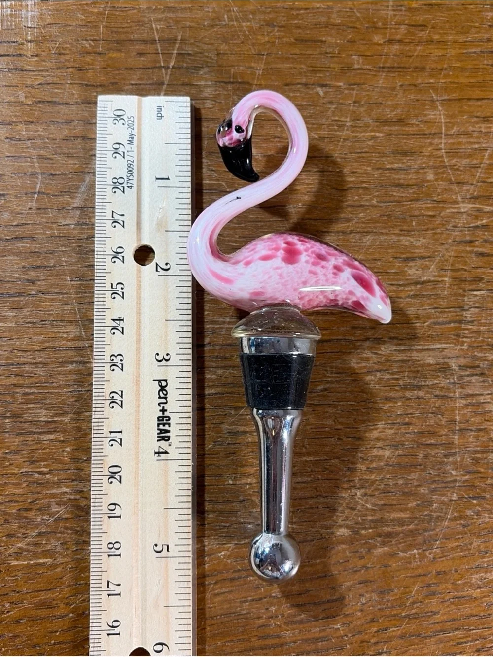 Pink Flamingo Glass Wine Bottle Stopper Murano Style Art Glass Beachy Coastal